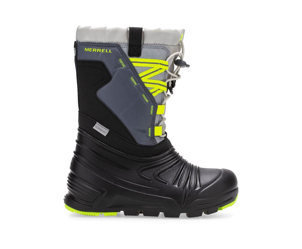 Botas Criança - Merrell Snow Quest Lite 2.0 Waterproof - Pretas/Cinzentas/Verdes - VES317456